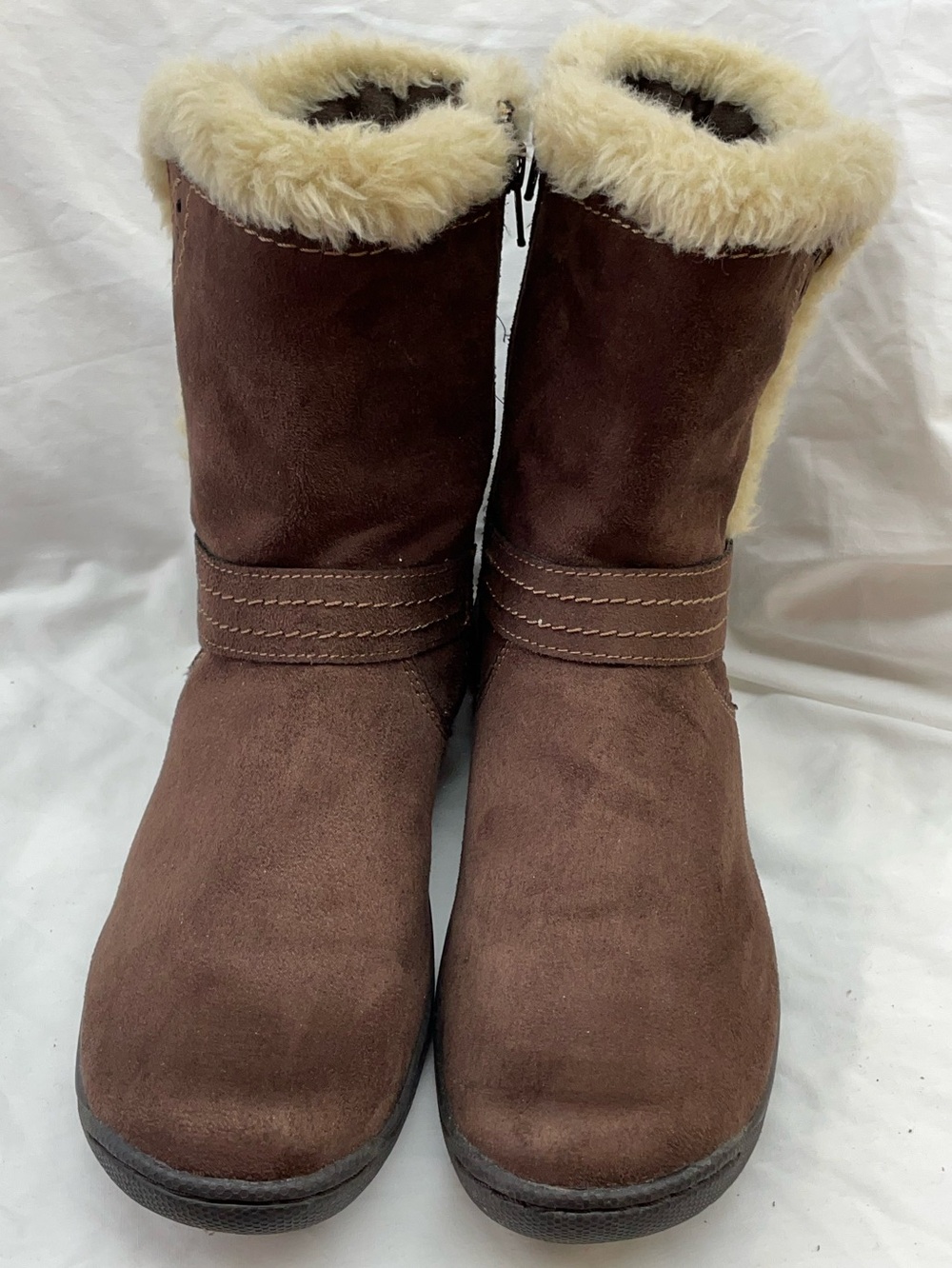Earth spirit Brown Faux-Suede Winter Boots with Cream Fur Trim sz 9